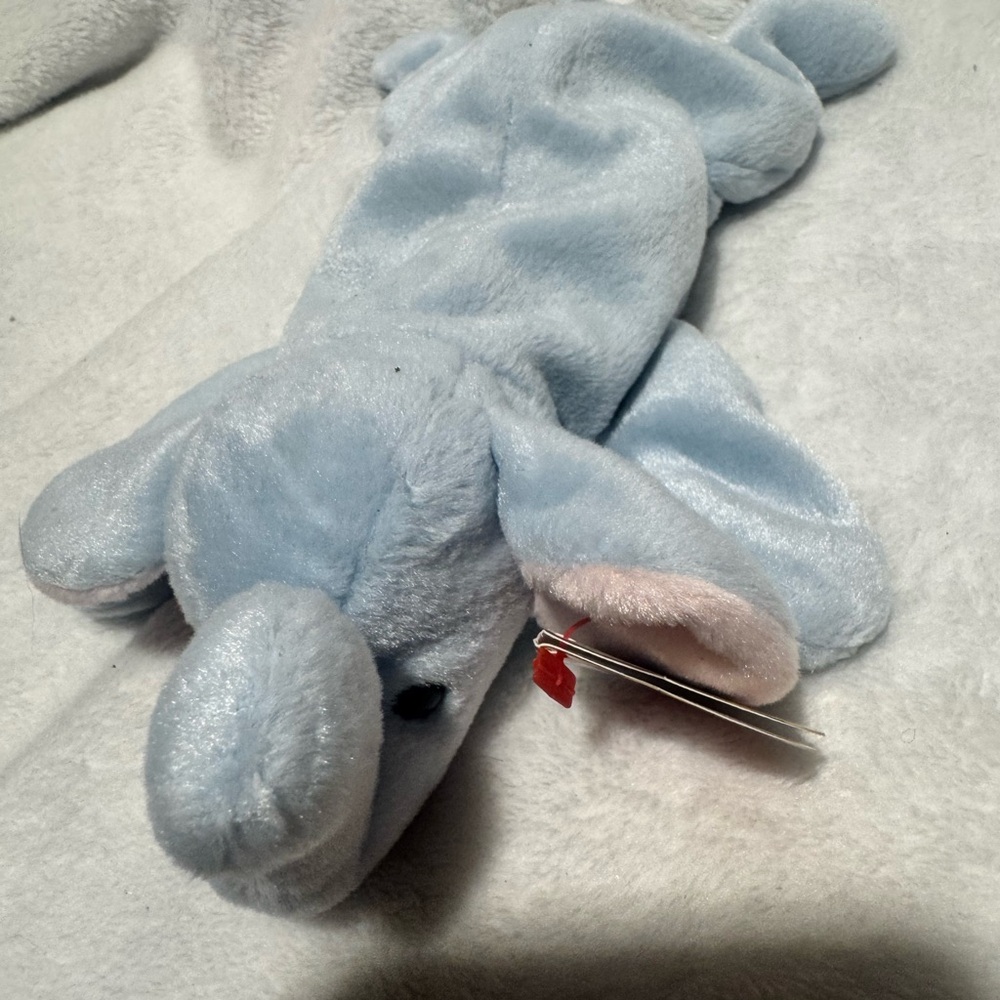 Ty Blue Elephant Plush with Pink Ear Lining